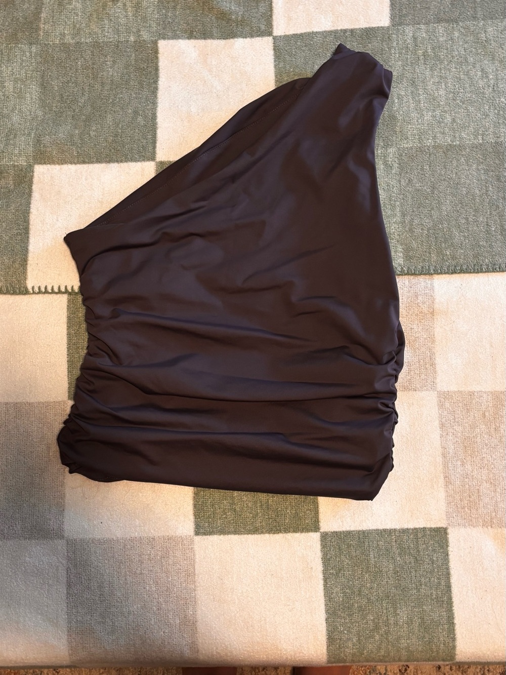 One-Shoulder Dark Grey Ruched Women's Top